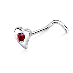 Stone Heart Shaped Silver Curved Nose Stud NSKB-200